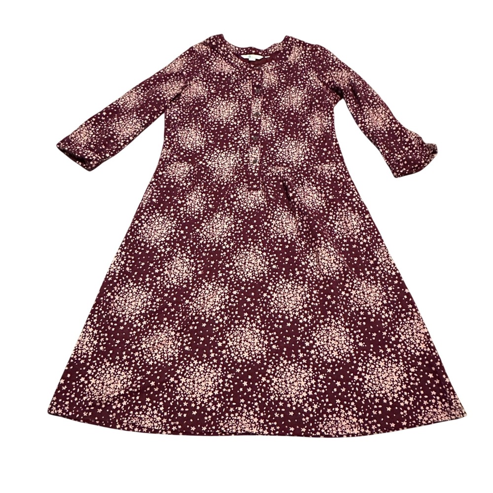 Boden‎ Womens Burgundy Floral Cotton A-Line Henley Dress Long Sleeve Size US 4R